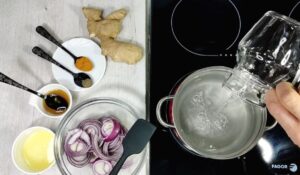 Te o infusion para aliviar el resfriado y la gripe además para subir las defensas . Infusión de cebolla y ajo con jengibre. Jarabe contra la tos y la gripe.